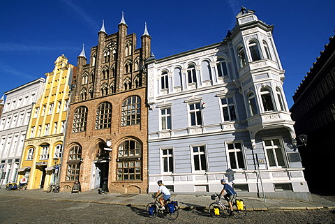 Town hall square, bikers, Stralsund, Mecklenburg-Vorpommern, Germany