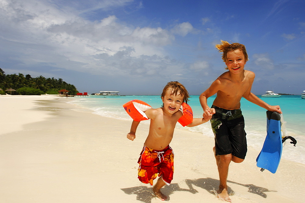 Children on the beach, Laguna Resort, The Maldives, Indian Ocean