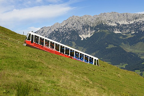 Hartkaiser Funicular Railway, view towards the Wilder Kaiser Mountains, Ellmau, Tyrol, Austria, Europe