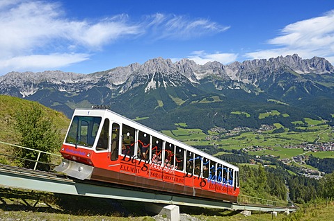 Hartkaiser Funicular Railway, view towards the Wilder Kaiser Mountains, Ellmau, Tyrol, Austria, Europe