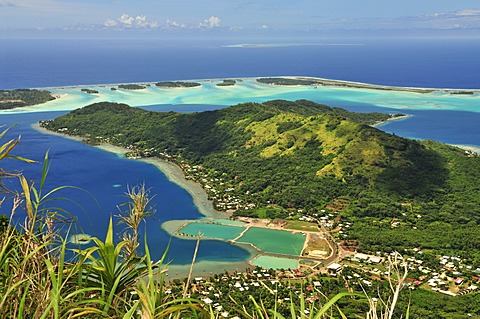 View of Vaitape, Bora Bora, Leeward Islands, Society Islands, French Polynesia, Pacific Ocean
