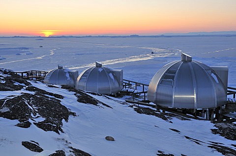 Igloos made of aluminum, Arctic Hotel, Ilulissat, Greenland, Arctic North America