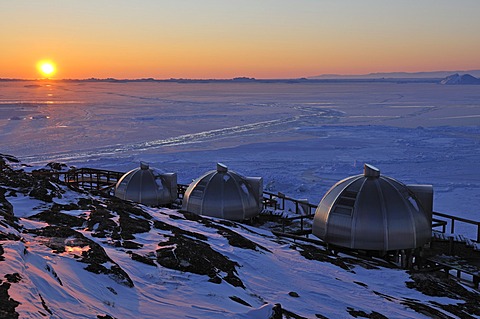 Igloos made of aluminum, Arctic Hotel, Ilulissat, Greenland, Arctic North America