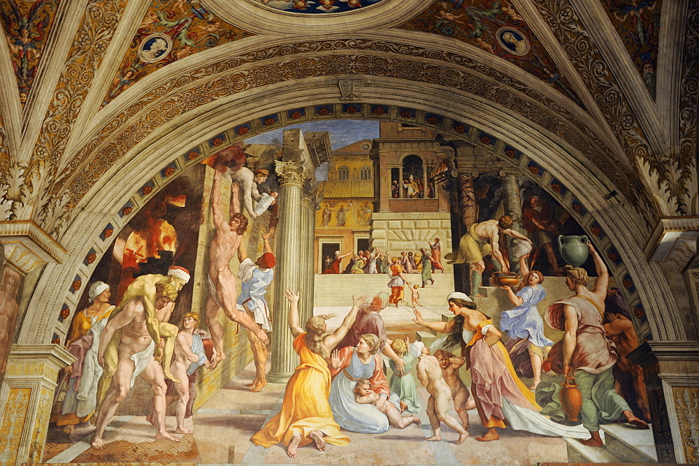 Fresco by Raphael, Stanza dell'Incendio di Borgo, Vatican Museums, Vatican, Rome, Italy, Europe