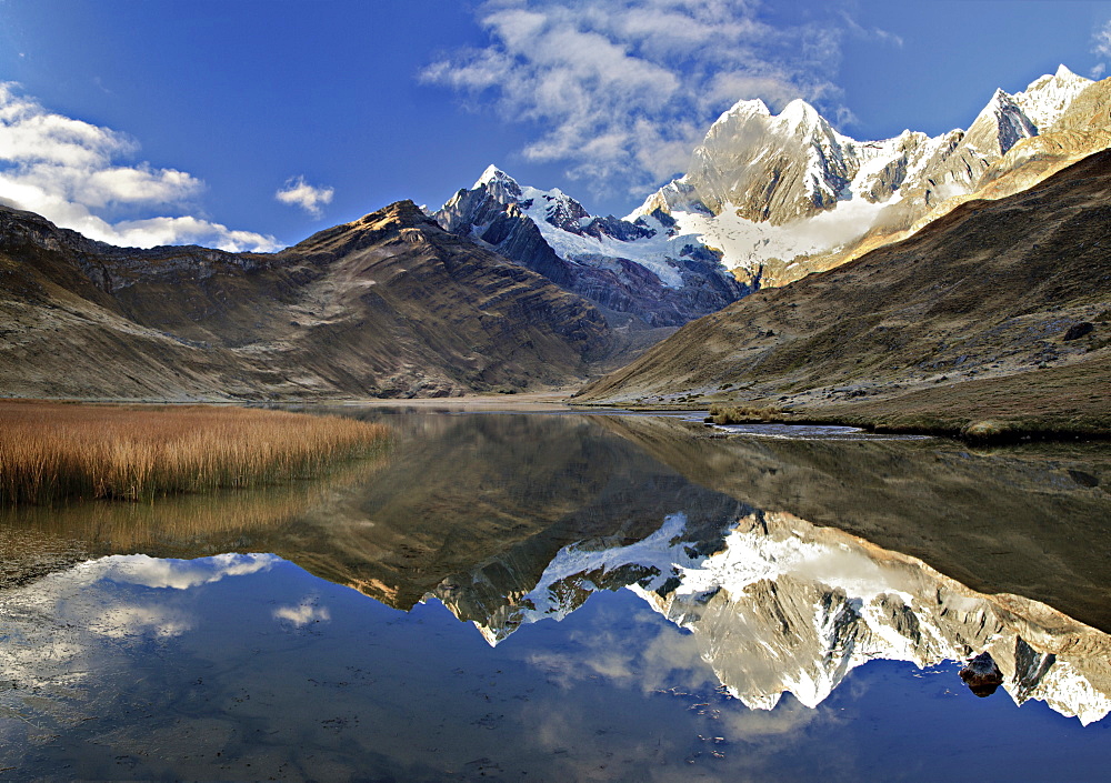 Mountain reflection in Laguna Mitucocha, Cordillera Huayhuash, Peru, South America