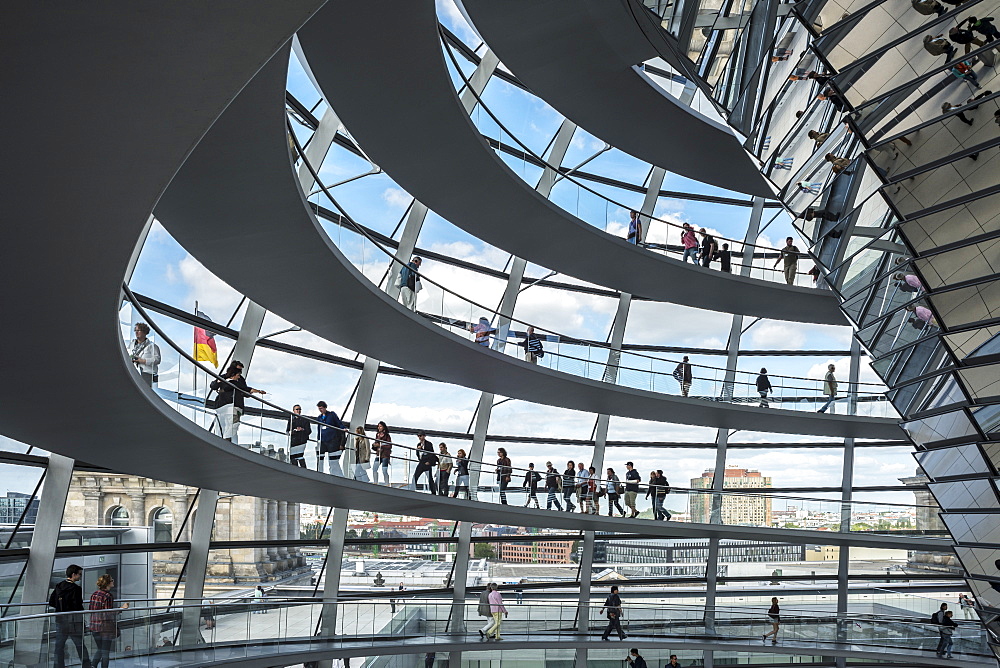 Interior shot of the dome of the Reichstag Building, Berlin, Germany, Europe