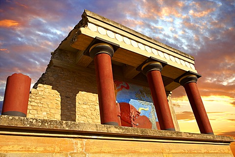 Arthur Evans reconstruction of the North Propylaeum, Minoan archaeological site, Knossos, Crete, Greece, Europe