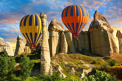 Hot air balloons over the Love Valley, Cappadocia, Turkey