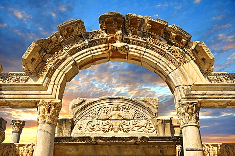 The Temple of Emperor Hadrian on Curetes Street, 117 - 138 A.D., Ephesus Archaeological Site, Anatolia, Turkey