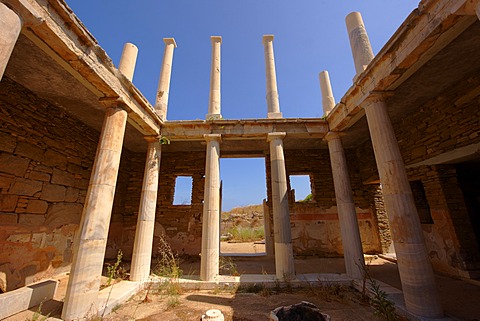 The ruins of the Greek Villa in the city of Delos, Cyclades Islands, Greece, Europe