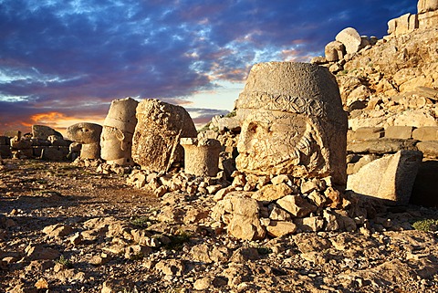 Broken statues around the tomb of Commagene King Antiochius, on top of Mount Nemrut, Turkey