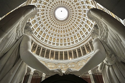 Interior view of Befreiungshalle, Liberation Hall, built by Friedrich von Gaertner and Leo von Klenze, with marble statues of the goddesses of victory by Ludwig Schwanthaler, Michelsberg, Kelheim, Upper Bavaria, Bavaria, Germany, Europe