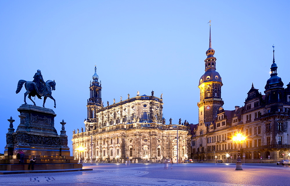 Catholic Church of the Royal Court of Saxony, cathedral, Royal Palace with Hausmannturm tower, Theatreplatz square, Dresden, Saxony, Germany, Europe, PublicGround