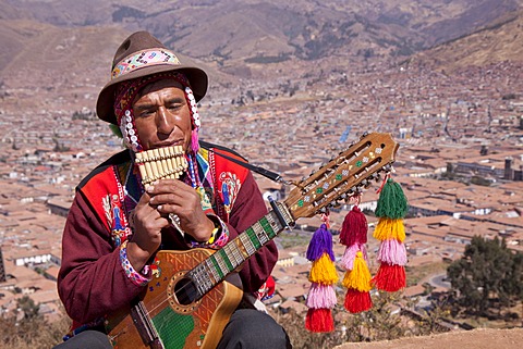 Musician wearing a traditional costume, Cuzco, Cusco, Peru, South America