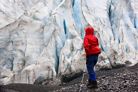 Hiker at Exit Glacier, Alaska, USA