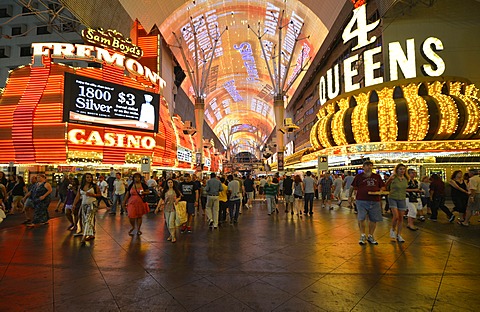 Neon dome of the Fremont Street Experience in old Las Vegas, Casino Hotel 4 Queens, Fremont Casino, Downtown Las Vegas, Nevada, United States of America, USA, PublicGround