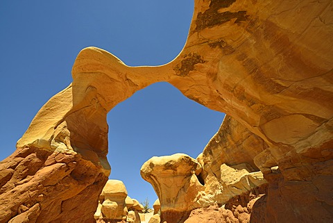 Metate Arch, natural arch, Devil's Garden, eroded hoodoos and Entrada Sandstone rock formations, Goblins, Hole-In-The-Rock-Road, Grand Staircase-Escalante National Monument, GSENM, Utah, Southwestern USA, USA