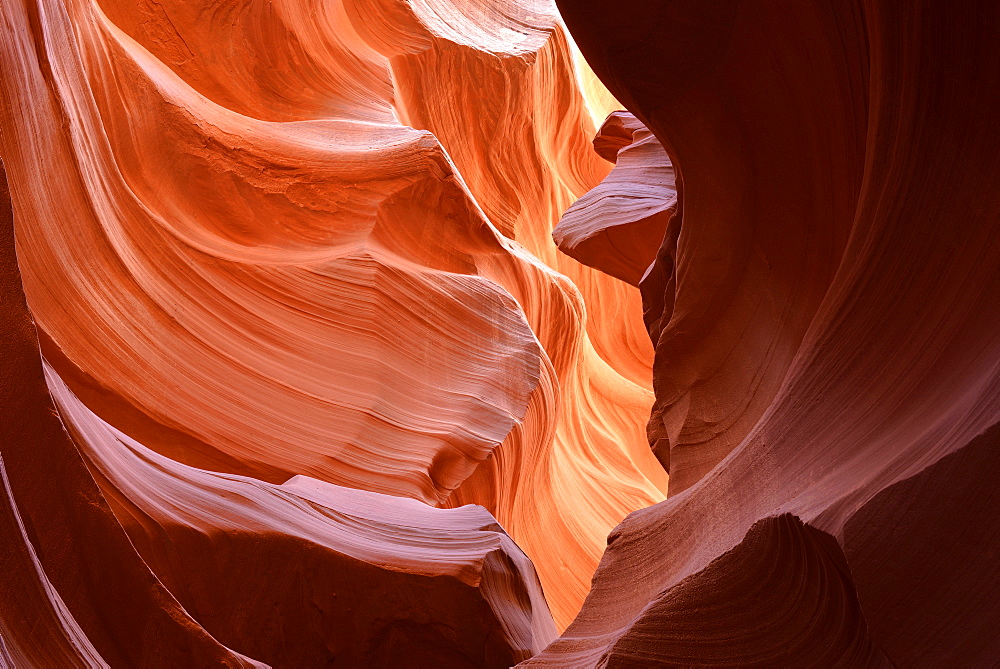 Red sandstone of the Moenkopi Formation, rock formations, colors and patterns, Lower Antelope Slot Canyon, Corkscrew Canyon, Page, Navajo Nation Reservation, Arizona, USA