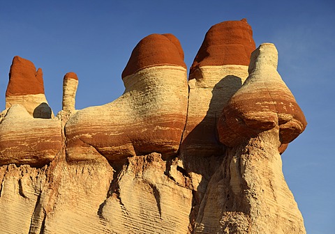 Eroded hoodoos and rock formations discolored by minerals, Blue Mosquito Canyon, Coal Mine Mesa, Painted Desert, Hopi Reservation, Navajo Nation Reservation, Arizona, Southwest, United States of America, USA