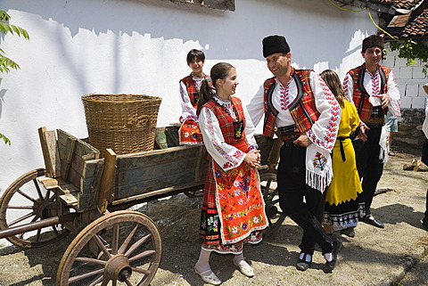 Young people in traditional costumes, Rose Festival, roseoil museum in Karlovo, Bulgaria