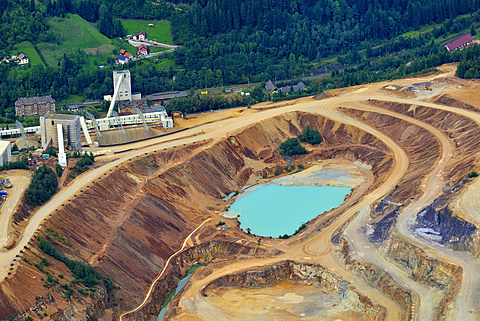 Sedimentation pool, sludge pond, open pit ore mining, Erzberg mountain at Eisenerz, Styria, Austria, Europe