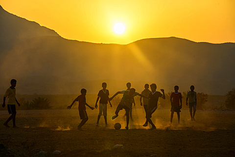 Boys playing soccer, Socotra, Yemen, Asia