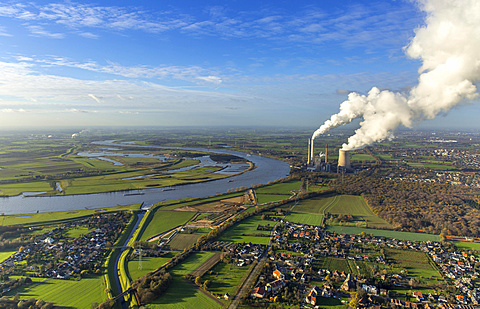 EmschermÃ¼ndung, River Emscher and Rhine, coal power plant, Dinslaken, Ruhr district, North Rhine-Westphalia, Germany, Europe