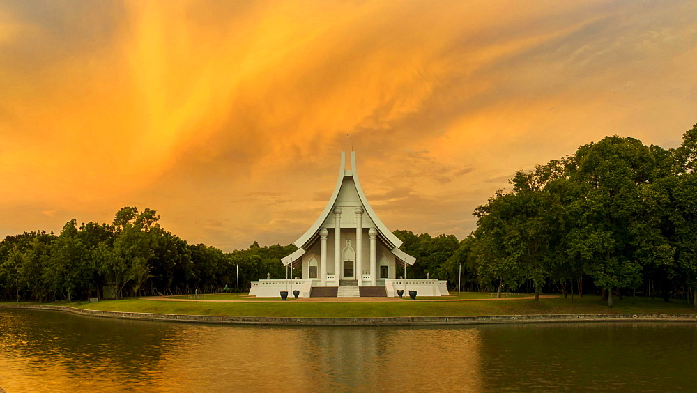 Uposatha at Wat Phra Dhammakaya temple at dawn, Khlong Luang District, Pathum Thani, Bangkok, Thailand,, Asia