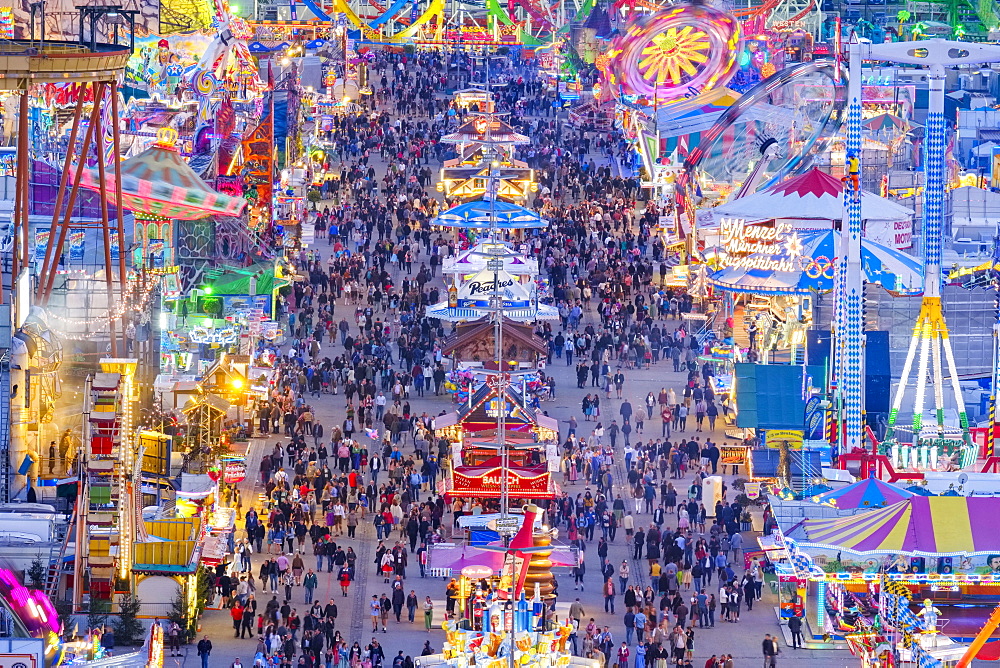 View over Schaustellerstrasse, Oktoberfest, Wiesn, Munich, Oberbayern, Bavaria, Germany, Europe