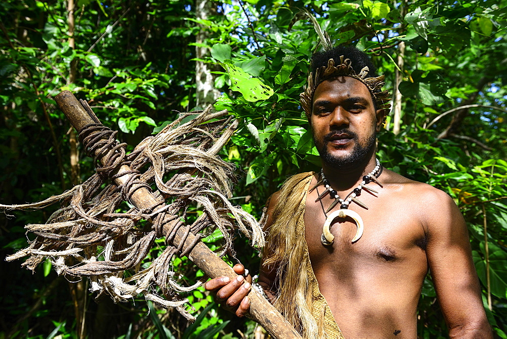 Fish poison whisk is used for stirring up plant poison in the water, Ekasup Cultural Village, Efate Island, Vanuatu, South Sea, Oceania., Oceania