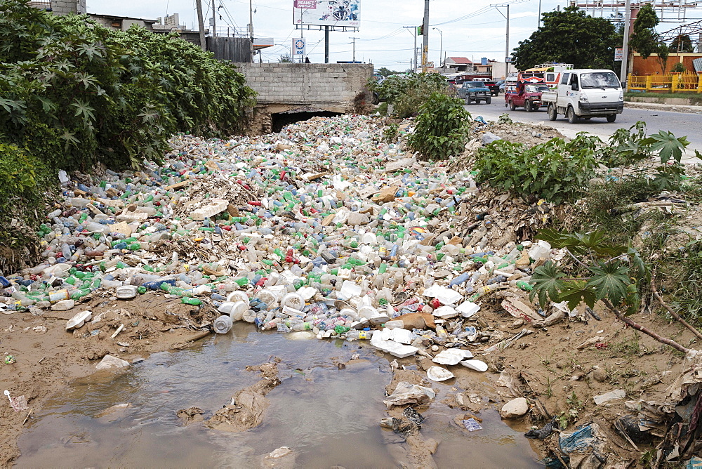 Plastic waste, plastic bottle, street garbage, Port-au-Prince, Ouest, Haiti, Central America