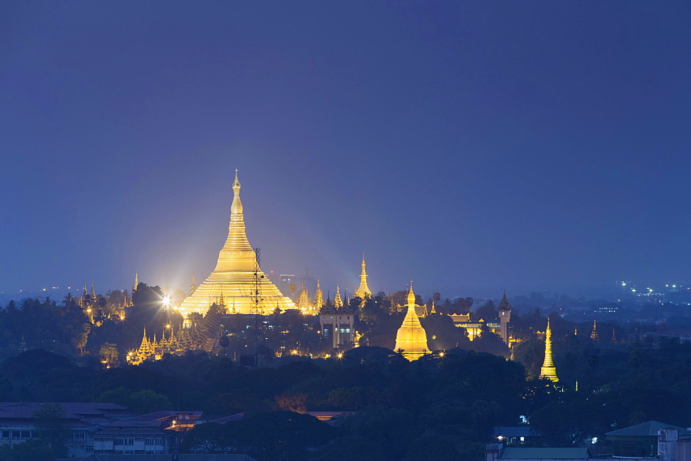 Shwedagon pagoda at sunset, Yangon, Myanmar, Asia