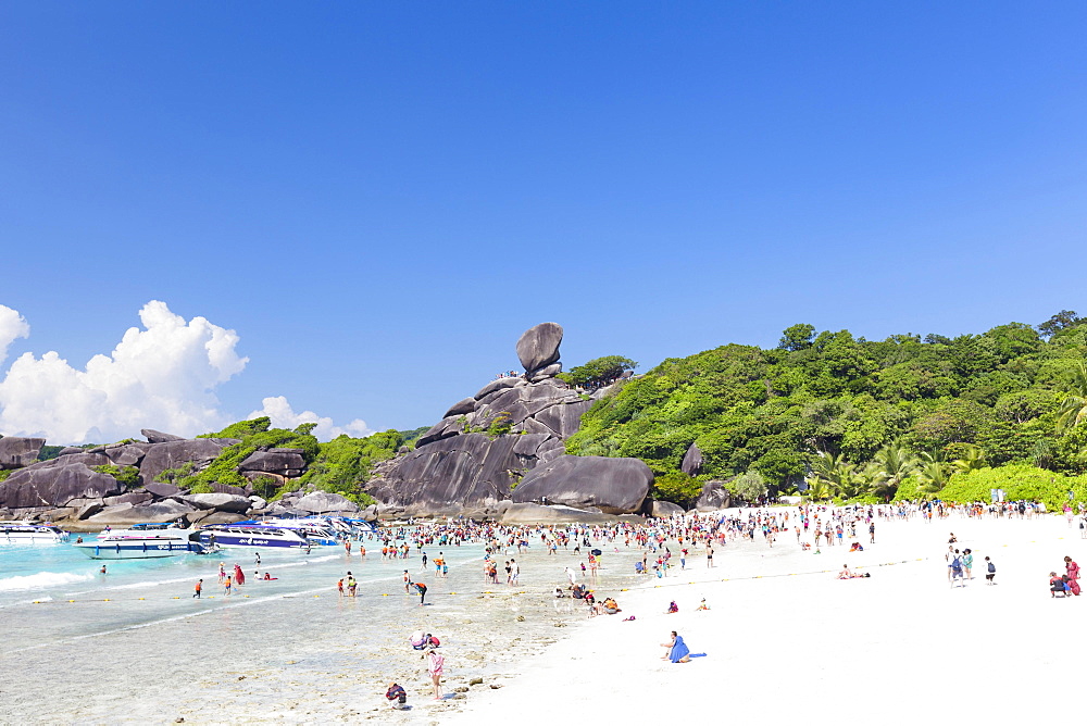 Bathing beach and sail rock, Ko Similan, Mu Ko Similan National Park, Similan Islands, Phang Nga province, Thailand, Asia