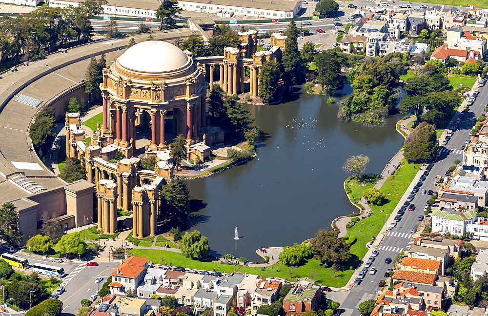 Aerial view, Palace of Fine Arts, Theater, Presidio, San Francisco, San Francisco Bay Area, California, USA, North America