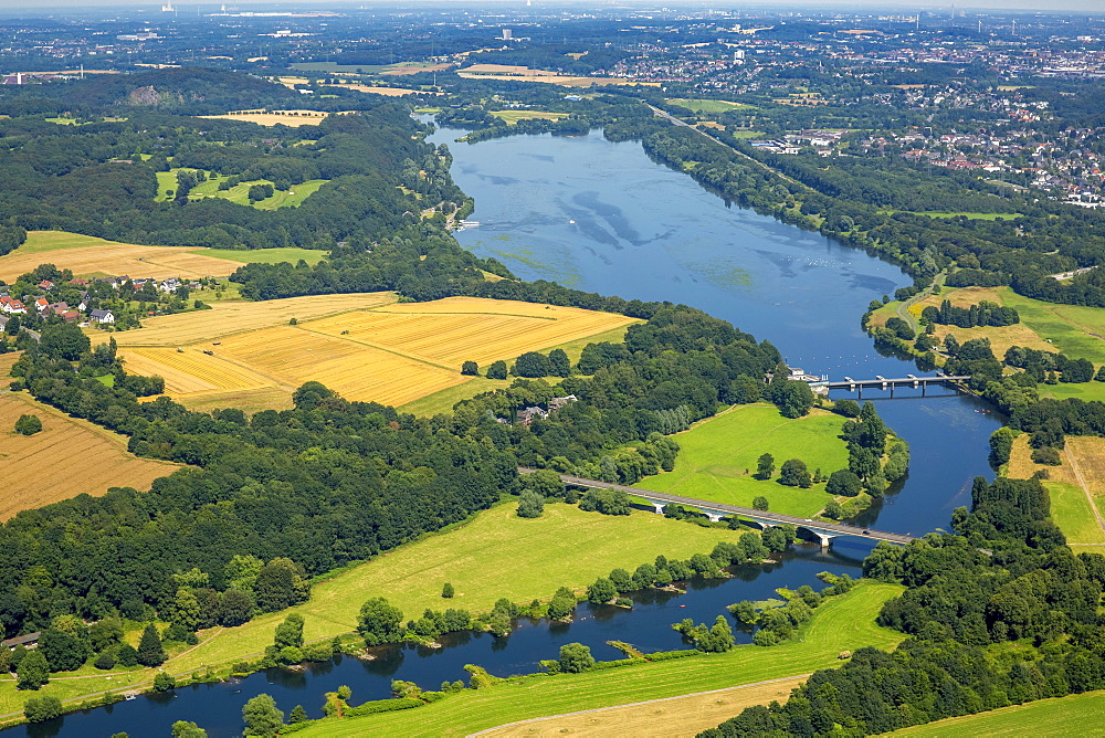 Aerial view, Kemnader Reservoir, dam, Ruhr Valley,  North Rhine-Westphalia, Germany, Europe