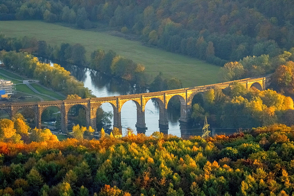 Aerial view, viaduct Herdecke, view of Ruhr valley and Harkortberg, Herdecke, Ruhr district, North Rhine-Westphalia, Germany, Europe