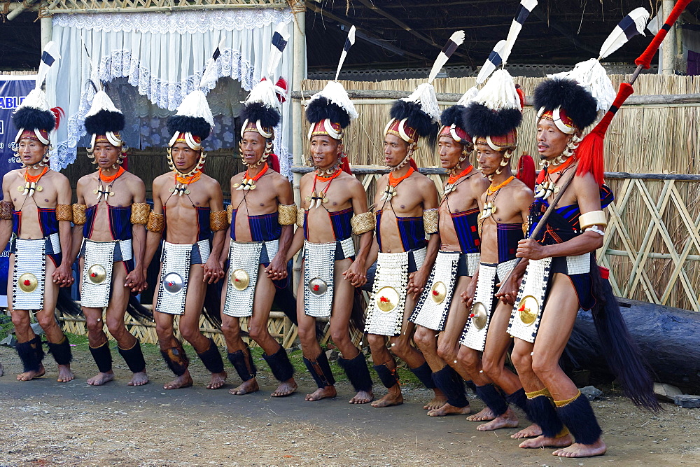 Tribal ritual dance at the Hornbill Festival, Kohima, Nagaland, India, Asia