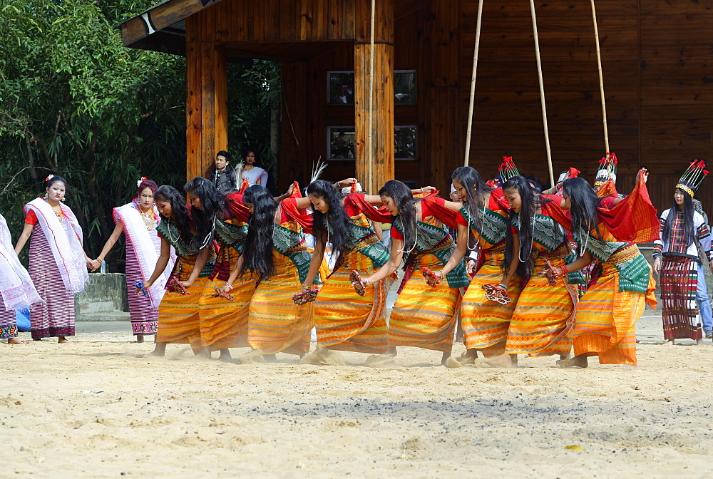 Tribal ritual dance at the Hornbill Festival, Kohima, Nagaland, India, Asia