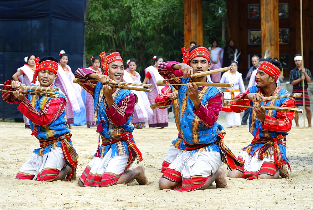 Tribal ritual dance at the Hornbill Festival, Kohima, Nagaland, India, Asia