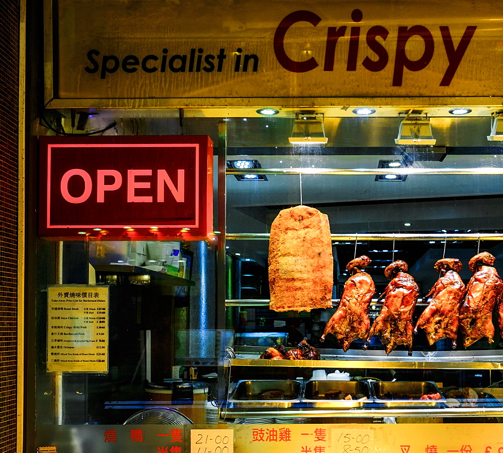 Shop window of a restaurant in Chinatown, London, Great Britain