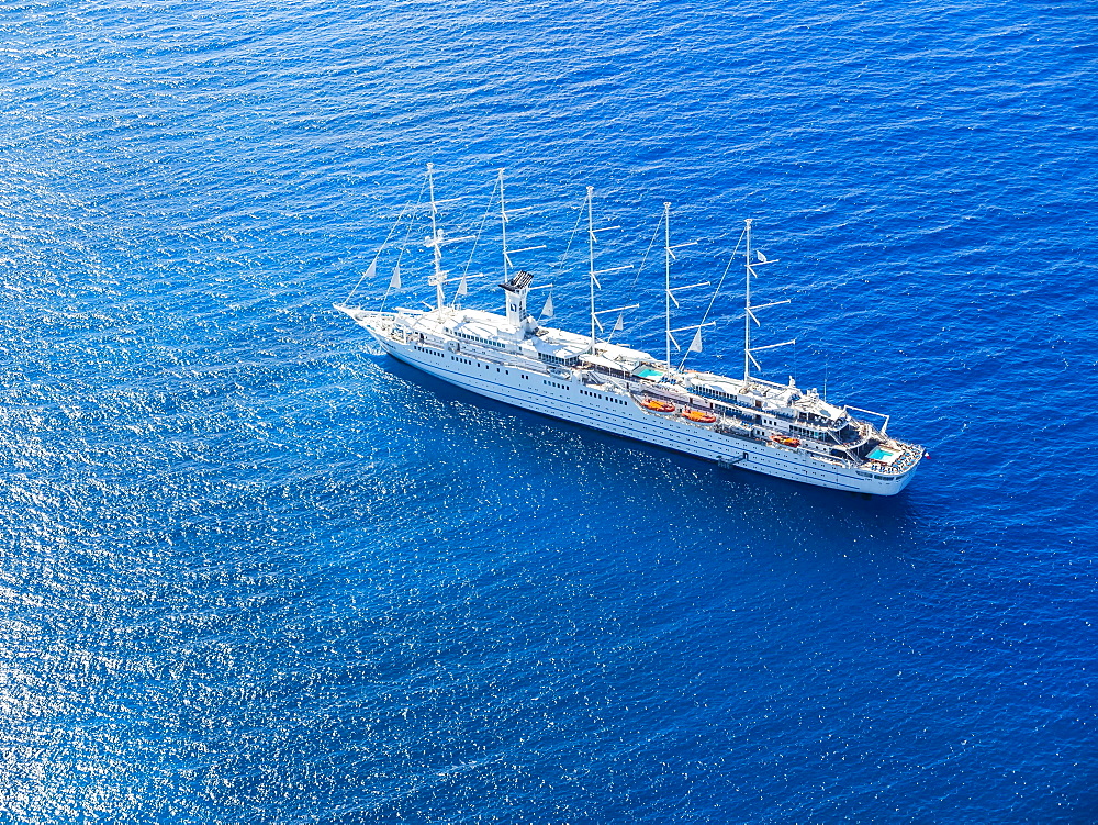 Luxury sailing ship Club Med 2 in front of English Harbour, West Indies, Caribbean, Antigua and Barbuda, Central America