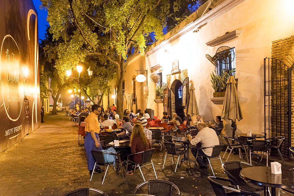 Sidewalk cafe SegaZona in the Zona Colonial old town, Santo Domingo, Dominican Republic, Central America