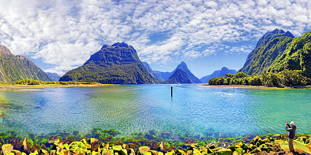 Panorama of Milford Sound, Fiordland National Park, Te Anau, South Island, New Zealand, Oceania