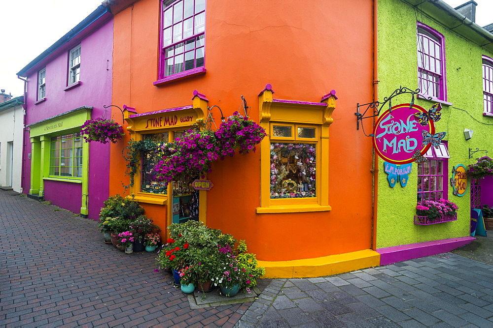 Brightly coloured facade of shops in Kinsale, Republic of Ireland