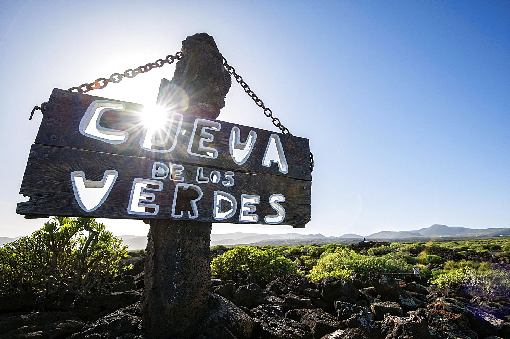 Cueva de los Verdes, sign, Lanzarote, Canary Islands, Spain, Europe