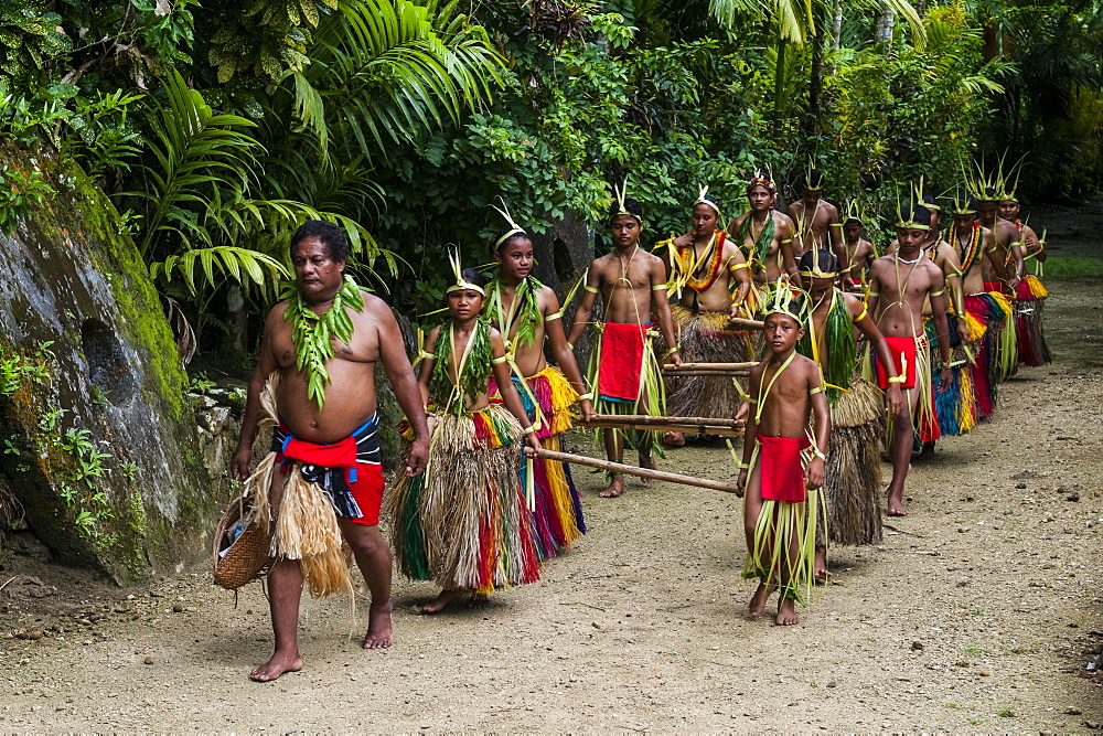 Stick dance performed by the tribal people of Yap Island, Caroline Islands, Micronesia, Oceania