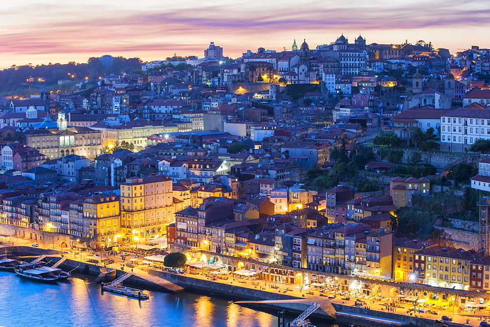 Douro river and the historic centre of Ribeira at sunset, Porto, Unesco World Heritage Site, Portugal, Europe