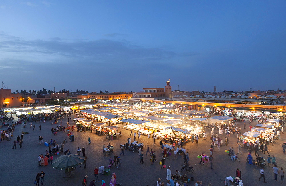 Djemaa el Fnaa square at dusk, Marrakech, Morocco, Africa