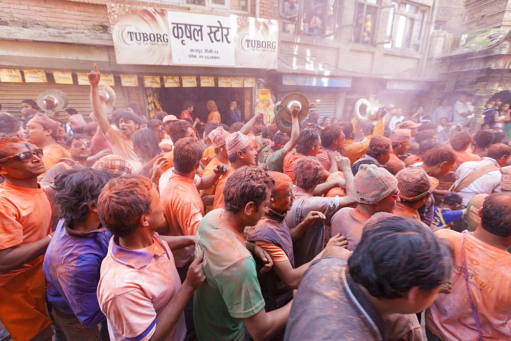 Scene from the Balkumari Jatra festival celebrating the Nepalese New Year, Thimi, Bhaktapur, Nepal, Asia