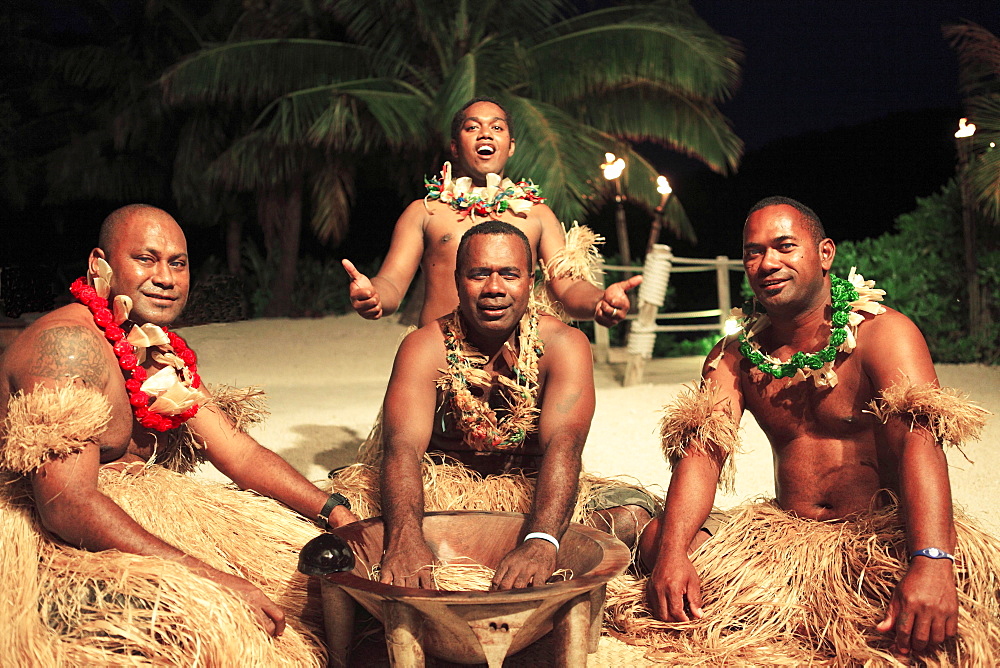 Men taking part in the Kava Ceremony, Malolo Island, Mamanuca Islands, Fiji, Oceania